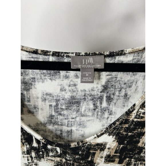 J. Jill Wearable Collection Short Sleeve Black White Brown Blouse Size Medium - Picture 9 of 9